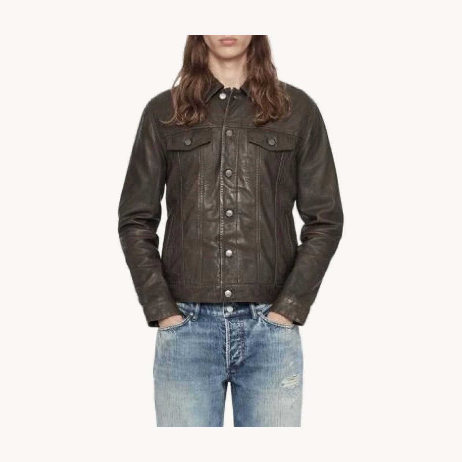 Allsaints Chaiyo Leather Trucker Jacket