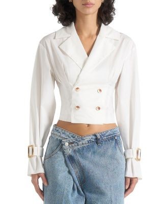 Maniere De Voir Andrea Double Breasted Cropped Shirt with Balloon Sleeves