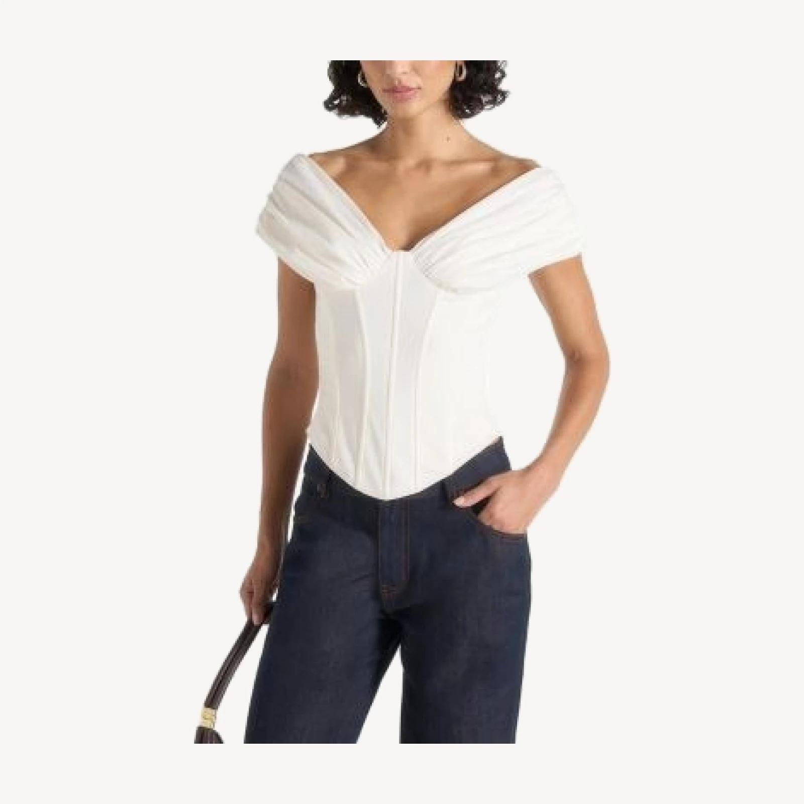 Maniere De Voir Ursula Ruched Off shoulder Cotton Corset Top