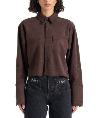 Maniere De Voir Maura Oversized Cropped Roll Sleeve Cotton Shirt
