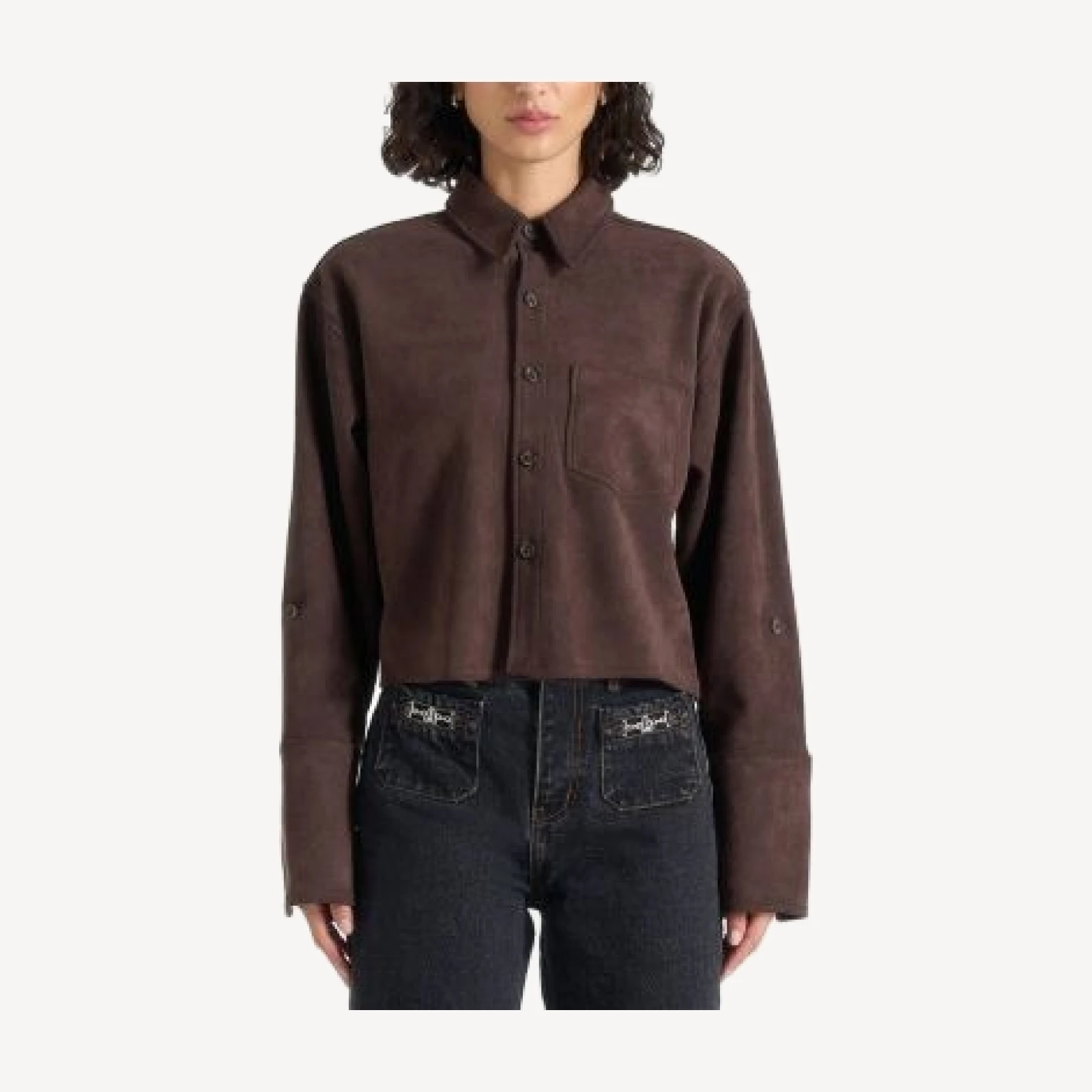 Maniere De Voir Maura Oversized Cropped Roll Sleeve Cotton Shirt