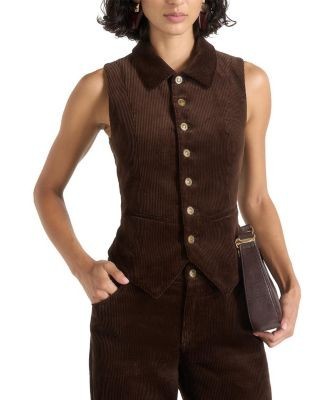 Maniere De Voir Nancy Corduroy Cinched Waistcoat with Point Collar