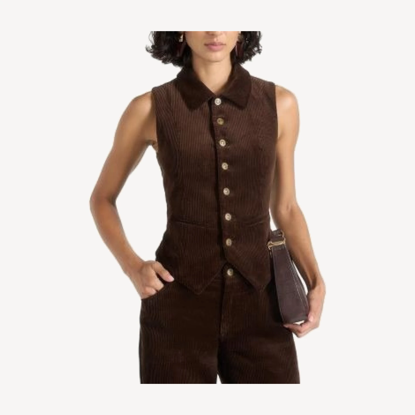 Maniere De Voir Nancy Corduroy Cinched Waistcoat with Point Collar