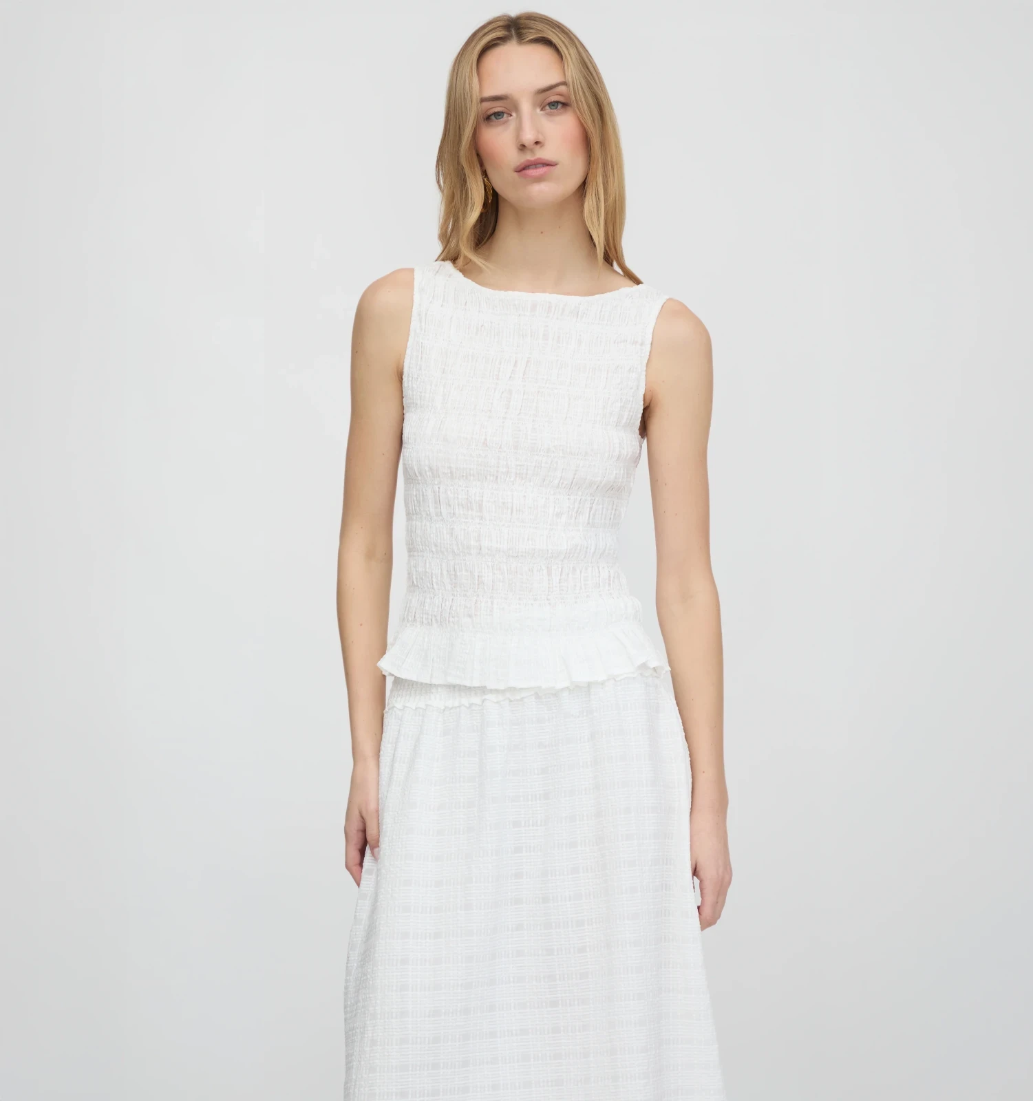 The Phoebe Nap Top - White Crinkle Check