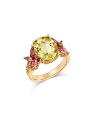 Bloomingdale's Fine Collection Diamond, Pink Tourmaline & Lemon Quartz Ring in 14K Yellow Gold, 0.1 tcw