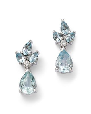 Bloomingdale's Fine Collection Diamond & Aquamarine Cluster Earrings in 14K White Gold, 0.1 tcw