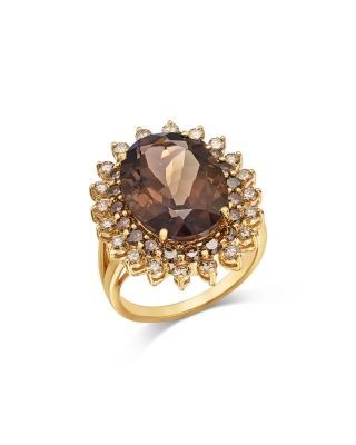 Bloomingdale's Fine Collection Smokey Topaz & Champagne Diamond Ring in 14K Yellow Gold, 1.6 tcw