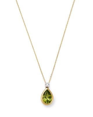 Bloomingdale's Fine Collection Diamond & Peridot Pendant Necklace in 14K Yellow Gold, 0.07 tcw