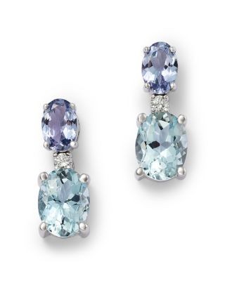 Bloomingdale's Fine Collection Diamond, Tanzanite & Aquamarine Stud Earrings in 14K White Gold, 0.08 tcw