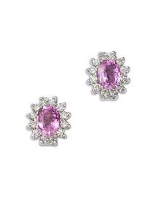 Bloomingdale's Fine Collection Pink Sapphire & Diamond Oval Earrings in 14K White Gold