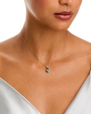 Bloomingdale's Fine Collection Diamond & Blue Topaz Pendant Necklace in 14K Yellow Gold, 0.07 tcw