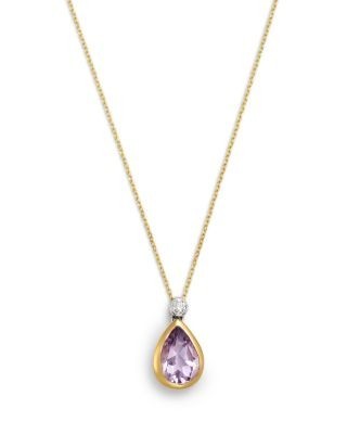 Bloomingdale's Fine Collection Diamond & Amethyst Pendant Necklace in 14K Yellow Gold, 0.07 tcw