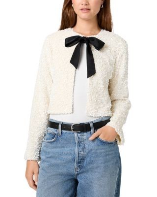 French Connection Tie Neck Sequin Stretch Cardigan Sweater