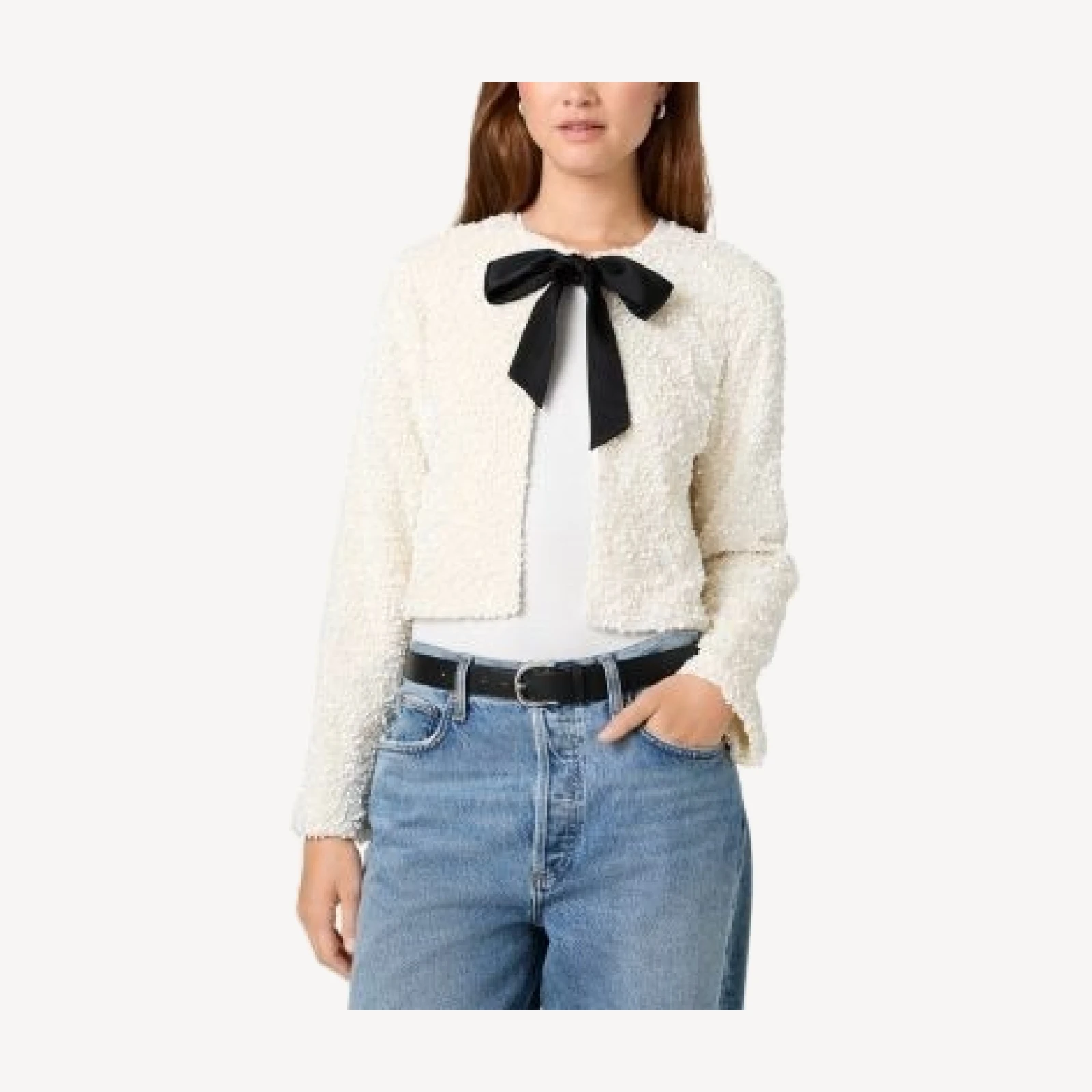 French Connection Tie Neck Sequin Stretch Cardigan Sweater