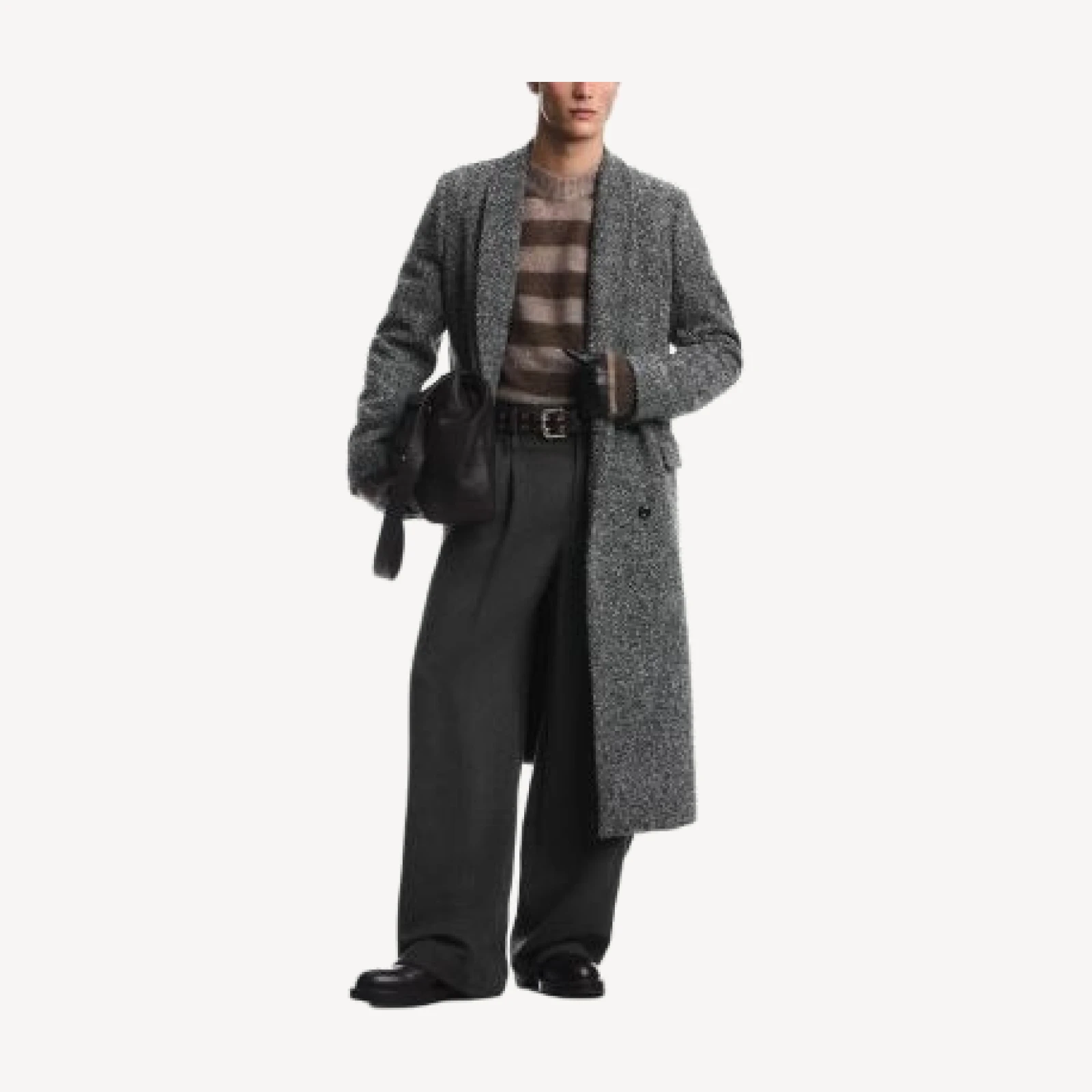 Emporio Armani Herringbone Tweed Double Breasted Wool Blend Overcoat