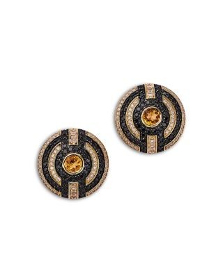 Bloomingdale's Fine Collection Citrine, Black & White Diamond Circle Stud Earrings in 14K Yellow Gold