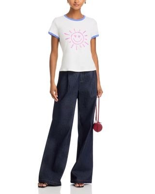 Cinq a Sept Rhinestone Smiling Sun Shrunken Ringer Tee