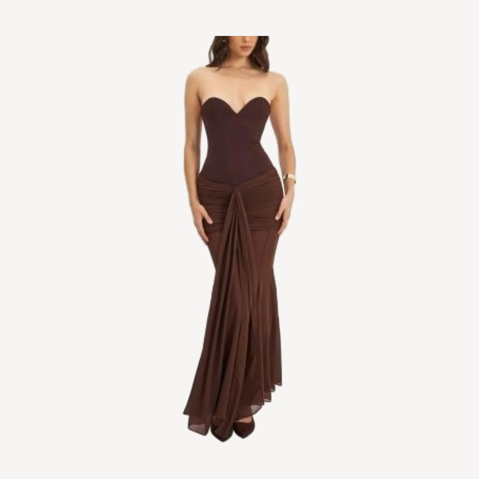 Miss Circle Giovana Sweetheart Draped Mesh Mermaid Maxi Dress