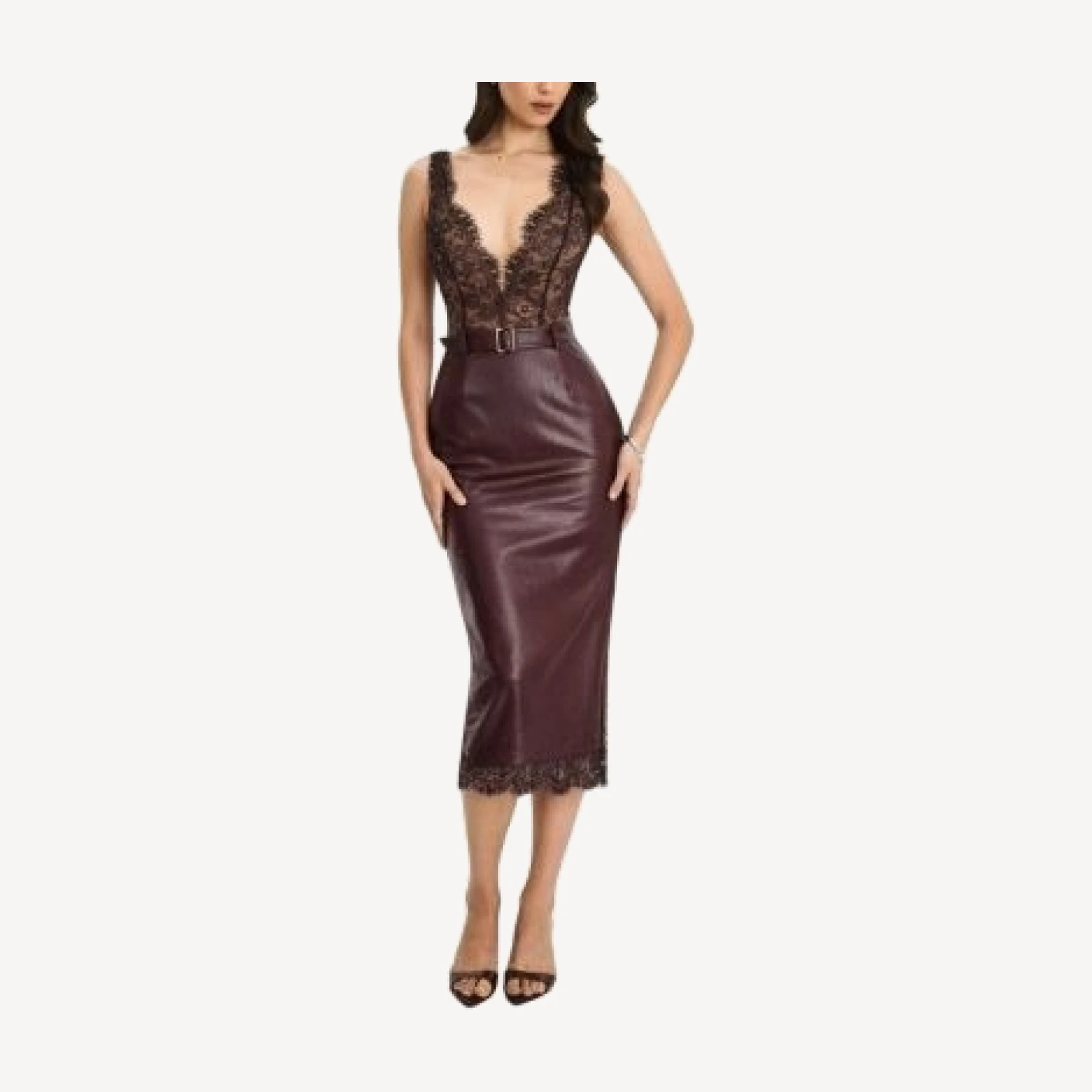 Miss Circle Fiera Plunging Halter Belted Midi Dress