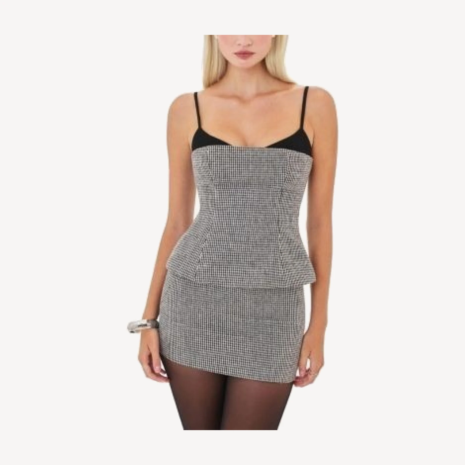 Miss Circle Victoire Strappy Micro Houndstooth Sweetheart Top