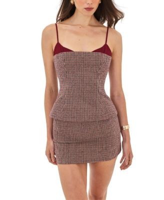Miss Circle Victoire Micro Houndstooth Sweetheart Neckline Top