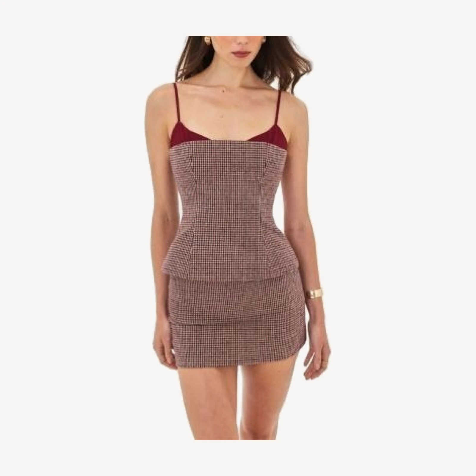 Miss Circle Victoire Micro Houndstooth Sweetheart Neckline Top