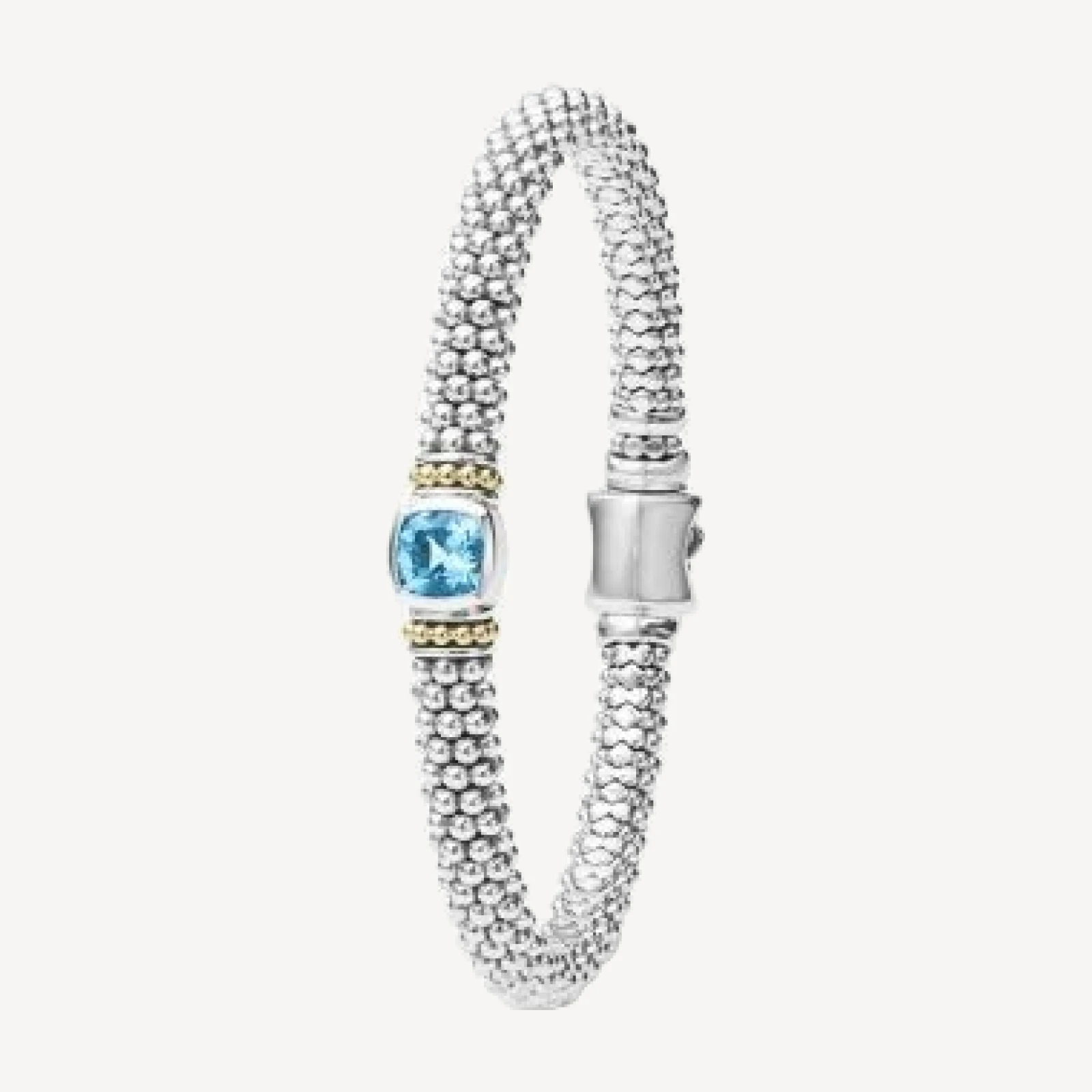 Lagos Sterling Silver & 18K Yellow Gold Caviar Color Blue Topaz Solitaire Link Bracelet