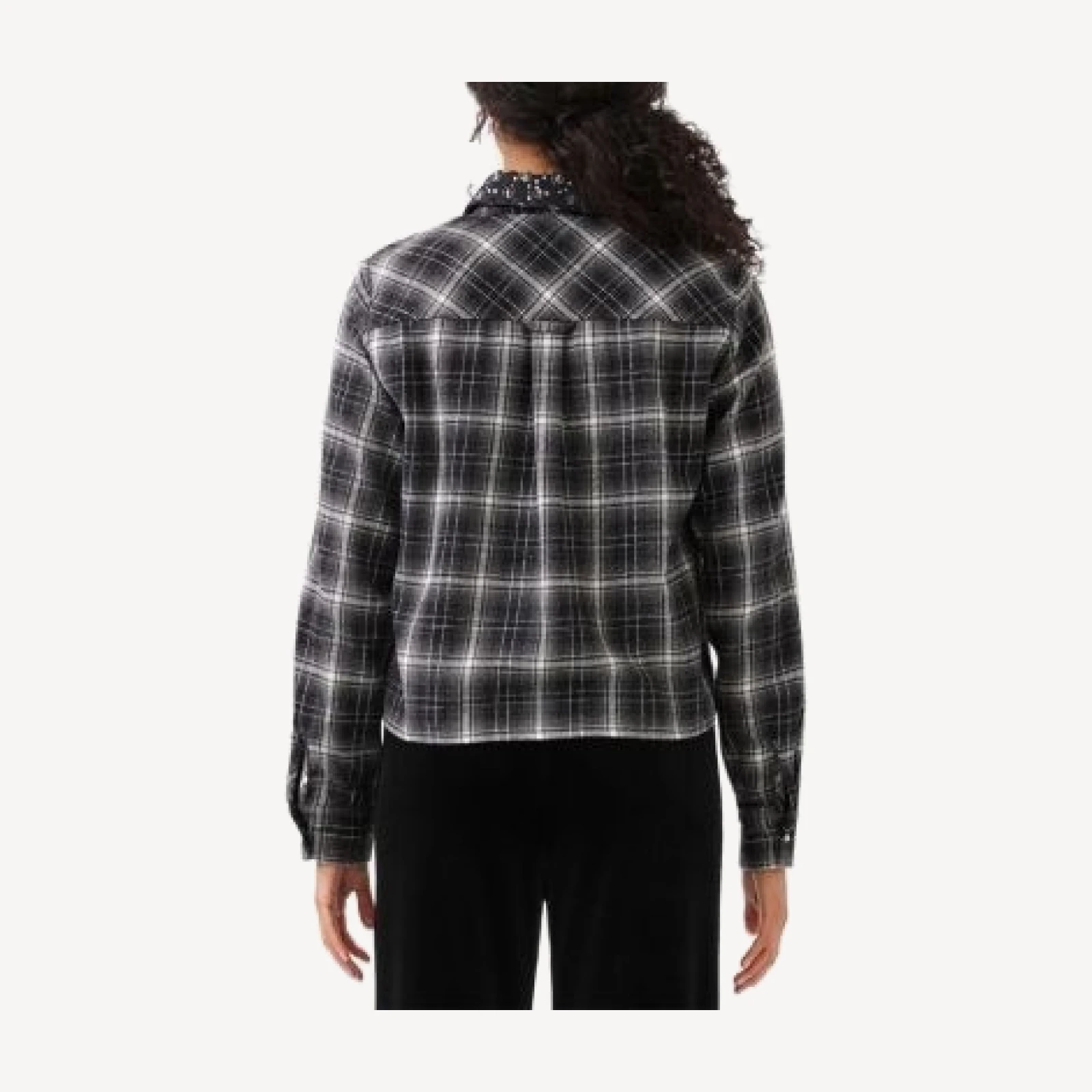 Karen Kane Plaid Tie Front Embellished Collar Shirt