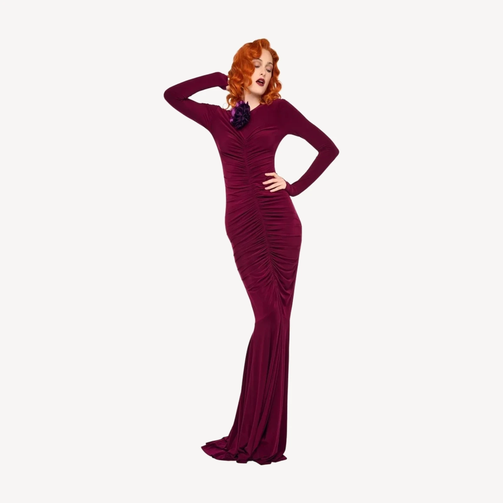 SHIRRED FRONT FISHTAIL GOWN
