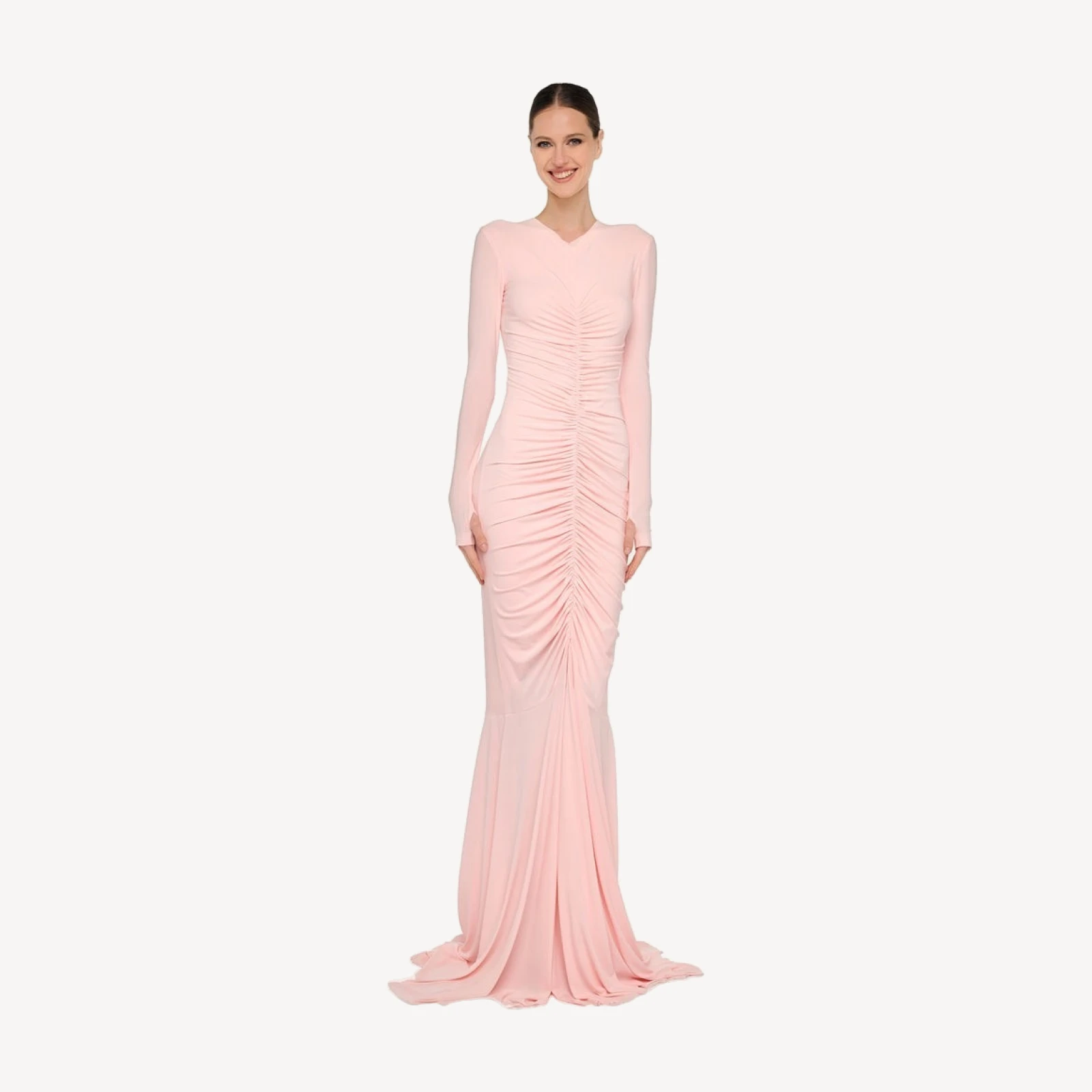 SHIRRED FRONT FISHTAIL GOWN