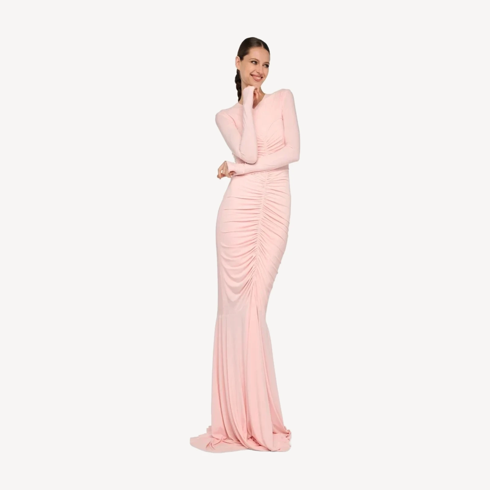 SHIRRED FRONT FISHTAIL GOWN