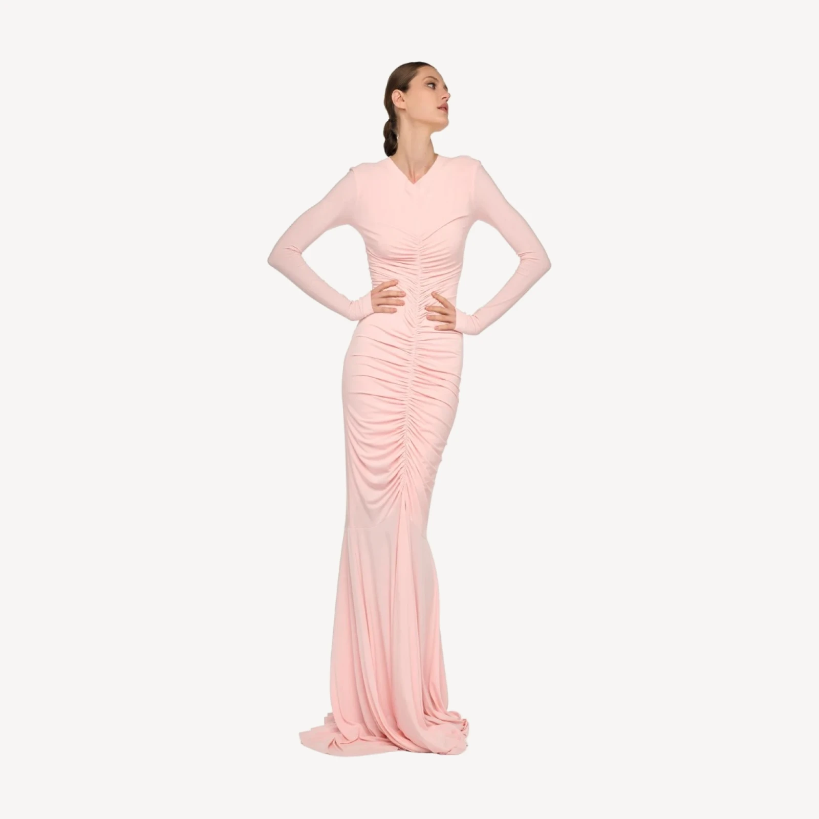 SHIRRED FRONT FISHTAIL GOWN