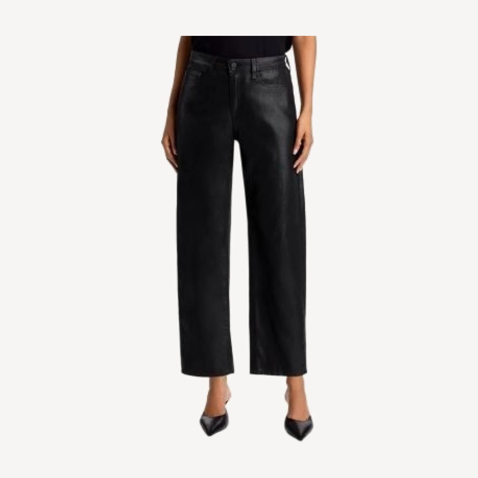 L'Agence Mallis Coated High Rise Cropped Barrel Leg Jeans in Noir Coated