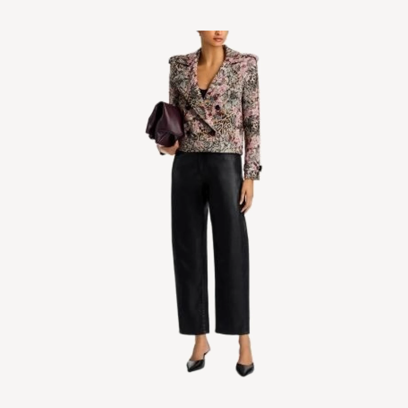 L'Agence Mallis Coated High Rise Cropped Barrel Leg Jeans in Noir Coated