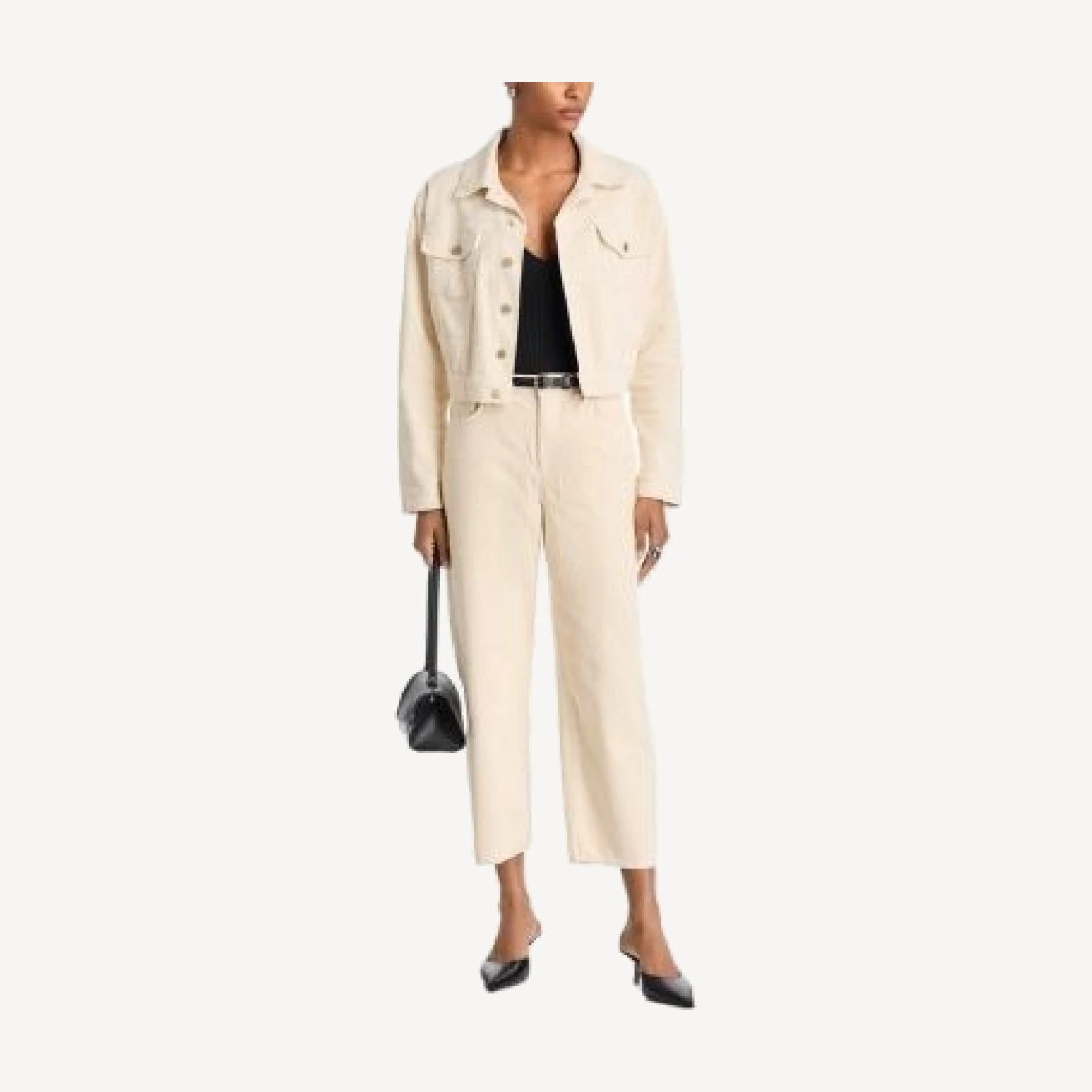 L'Agence Mallis Corduroy High Rise Cropped Barrel Leg Jeans in Pearl White