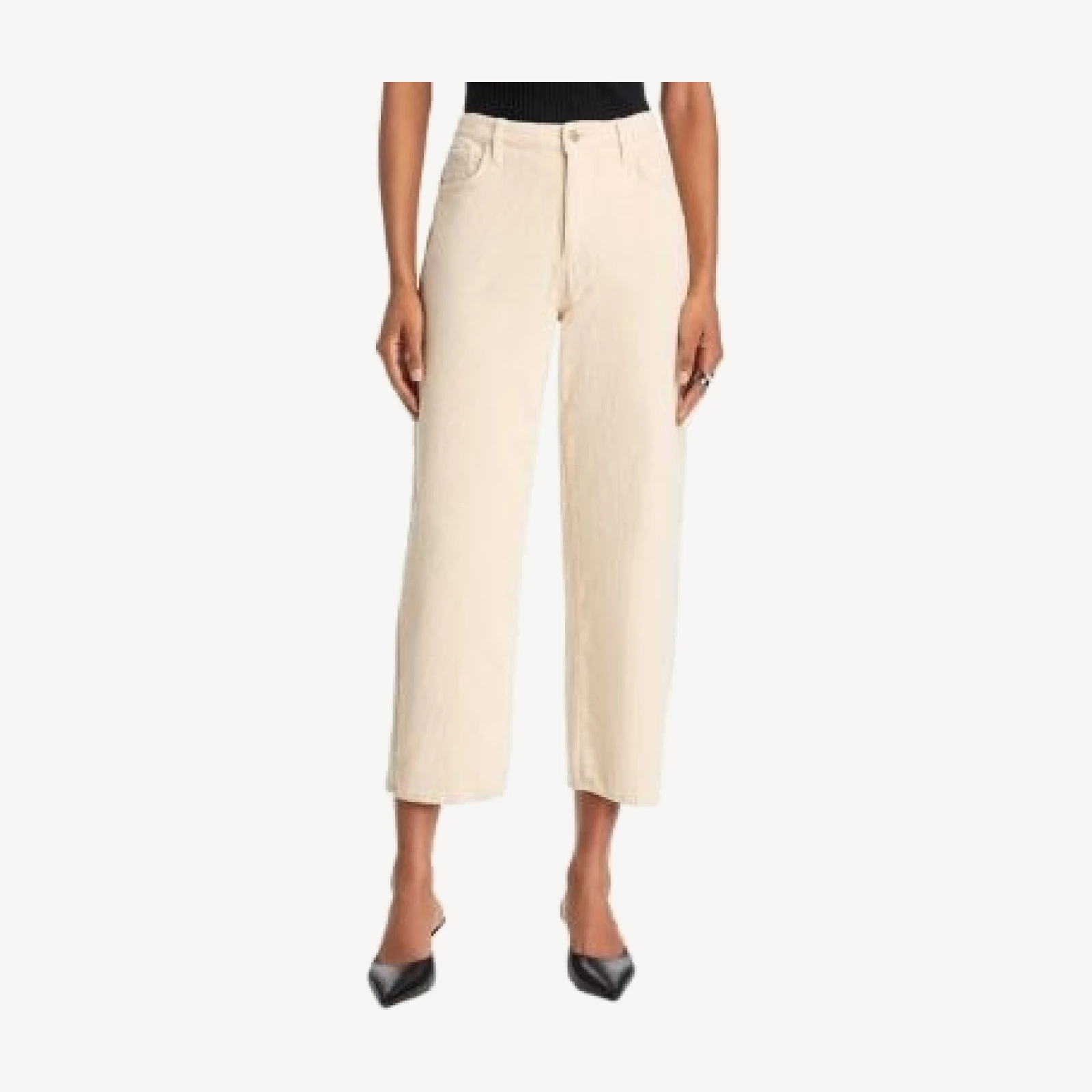 L'Agence Mallis Corduroy High Rise Cropped Barrel Leg Jeans in Pearl White