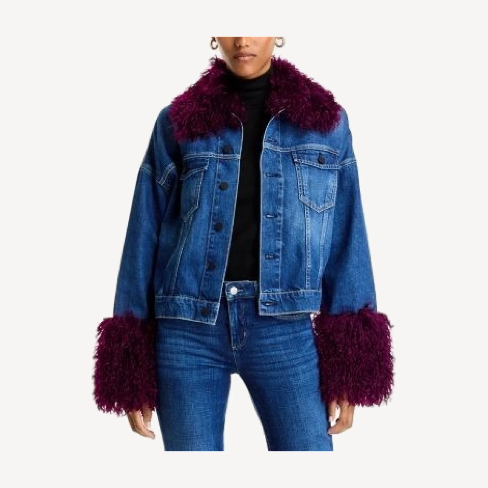 L'Agence Bronson Faux Fur Trim Denim Jacket