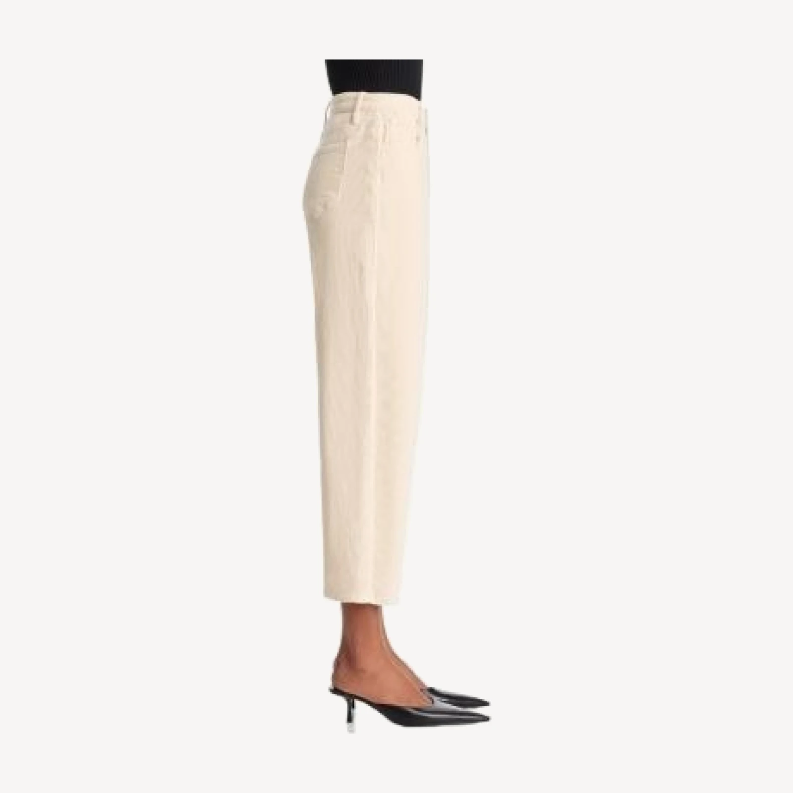 L'Agence Mallis Corduroy High Rise Cropped Barrel Leg Jeans in Pearl White