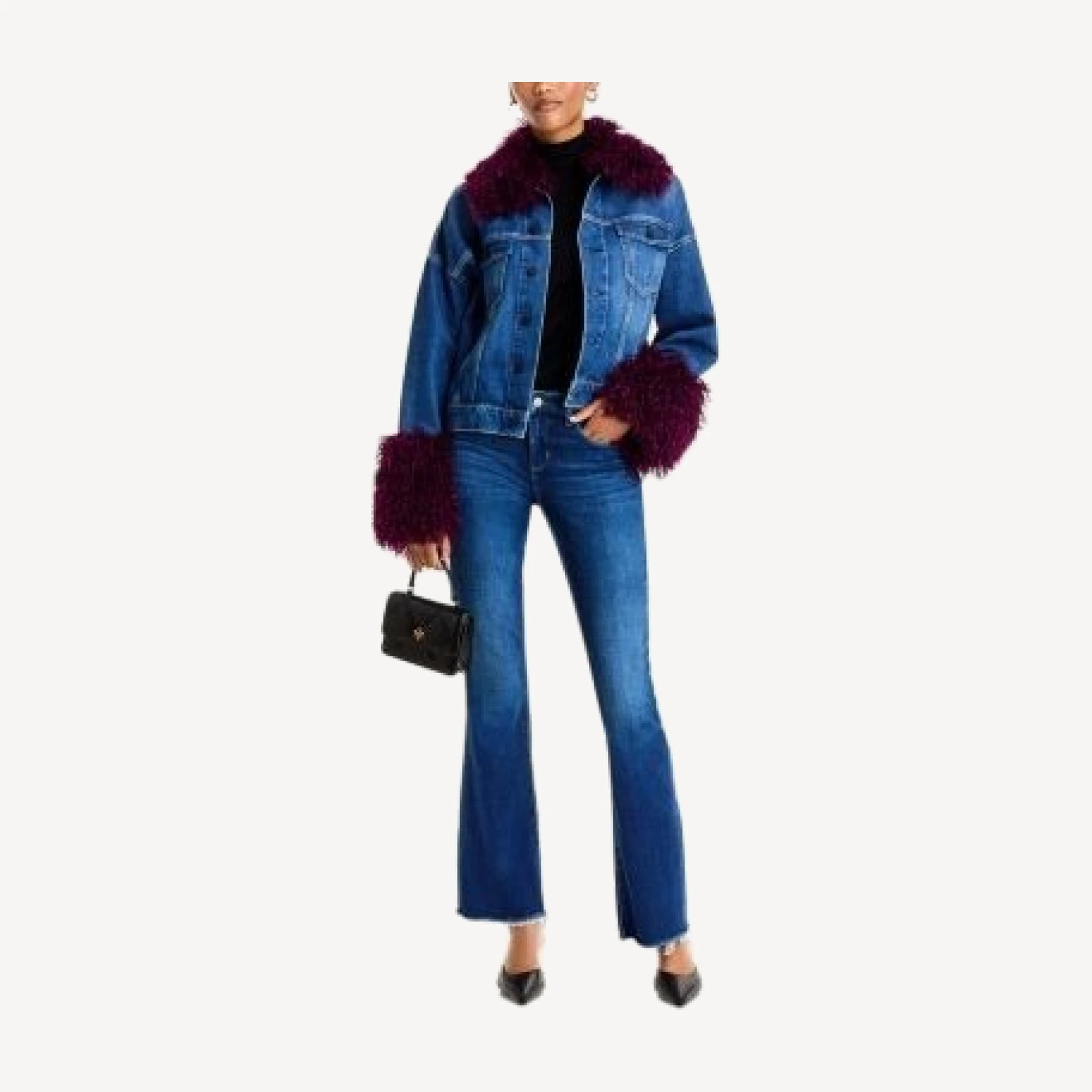 L'Agence Bronson Faux Fur Trim Denim Jacket