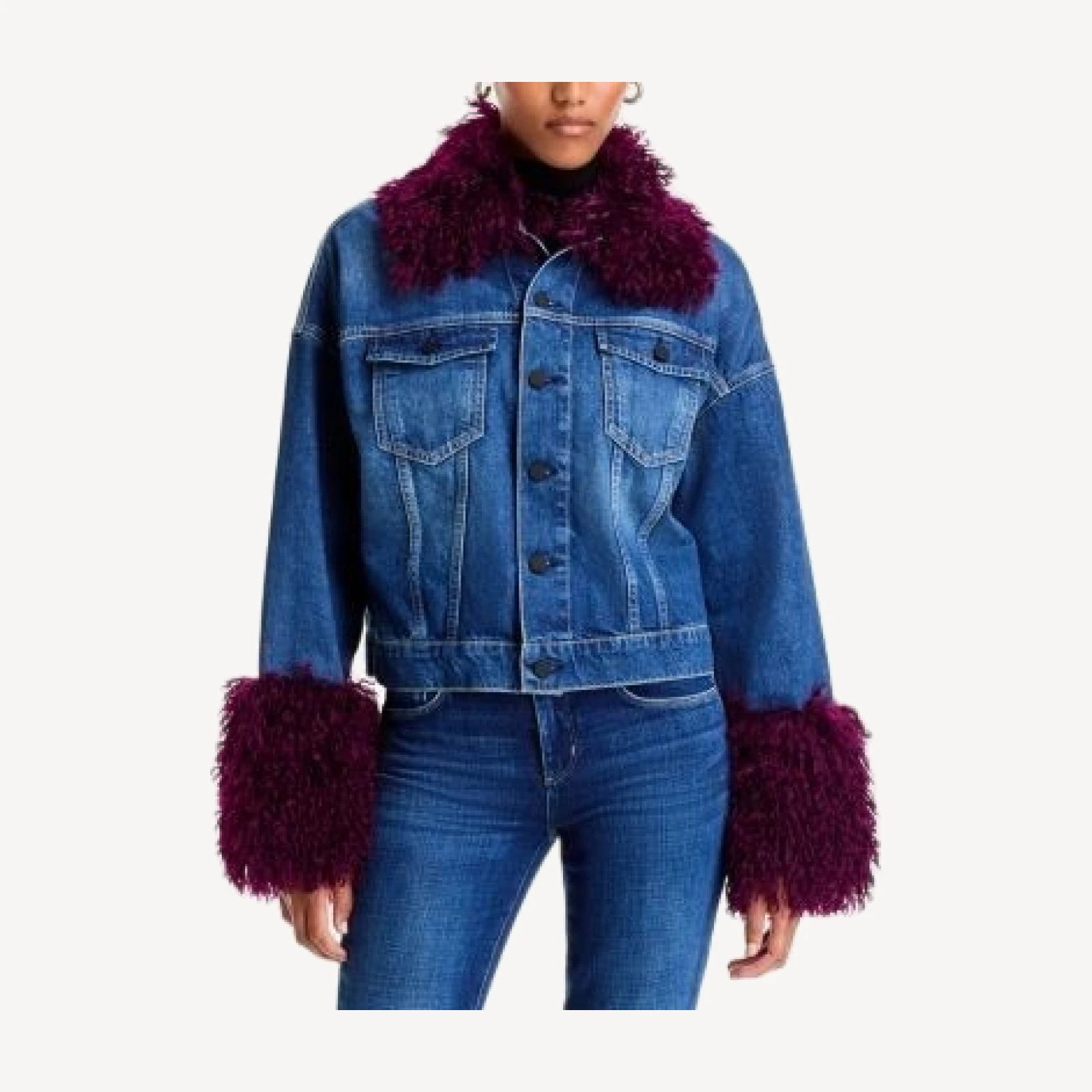 L'Agence Bronson Faux Fur Trim Denim Jacket