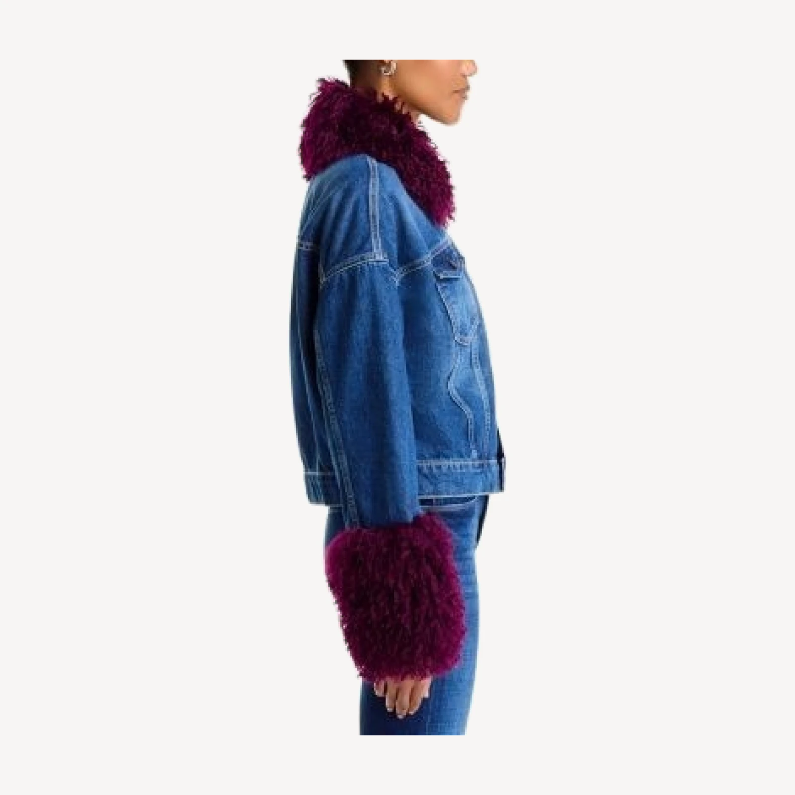 L'Agence Bronson Faux Fur Trim Denim Jacket