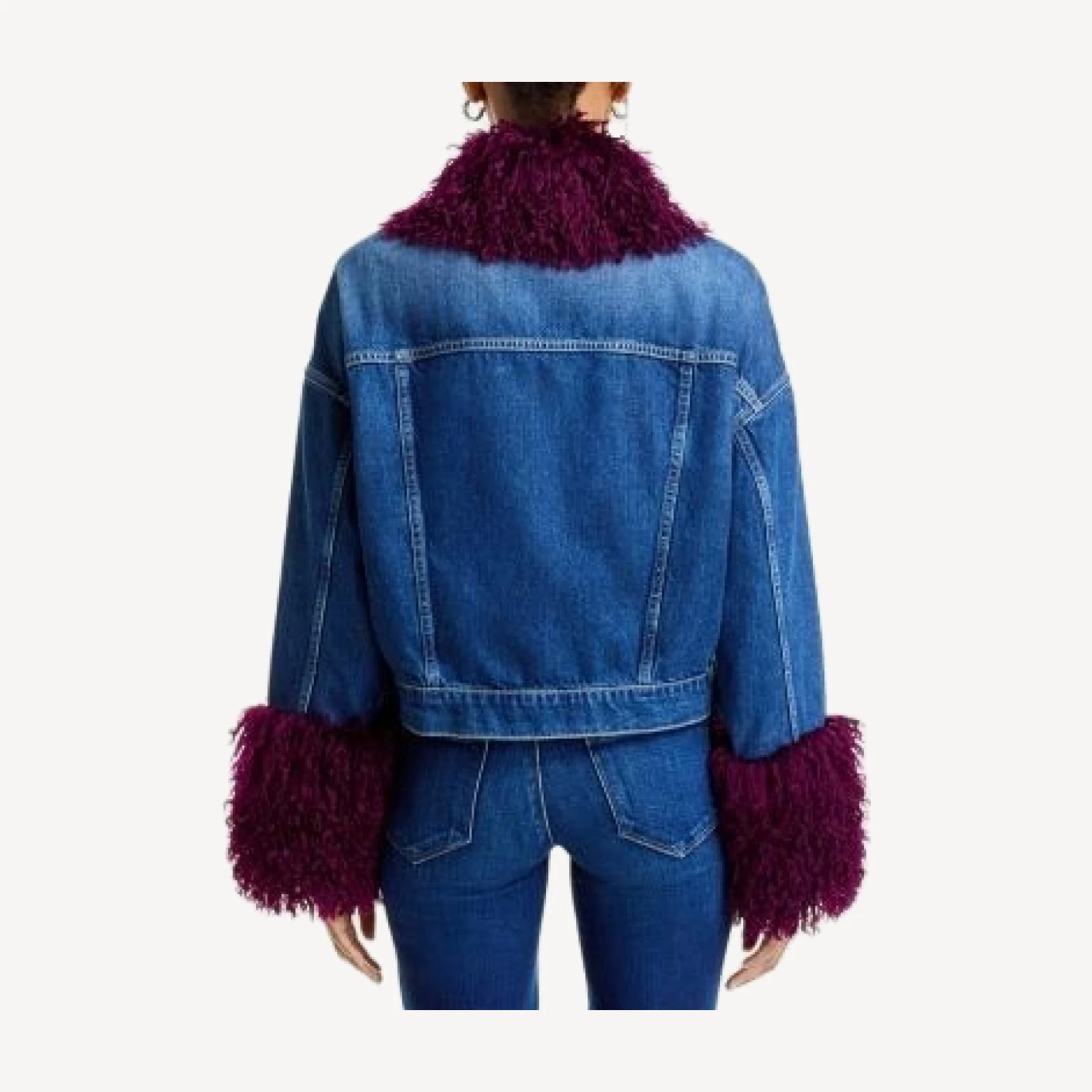 L'Agence Bronson Faux Fur Trim Denim Jacket