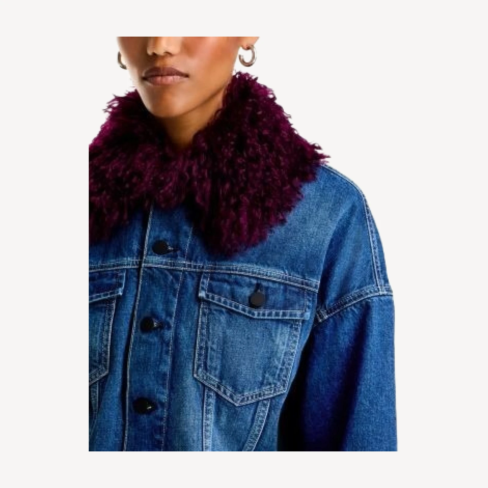 L'Agence Bronson Faux Fur Trim Denim Jacket