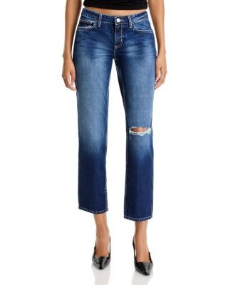 L'Agence Nevia Low Rise Cropped Slouch Straight Jeans in Royce Destruct