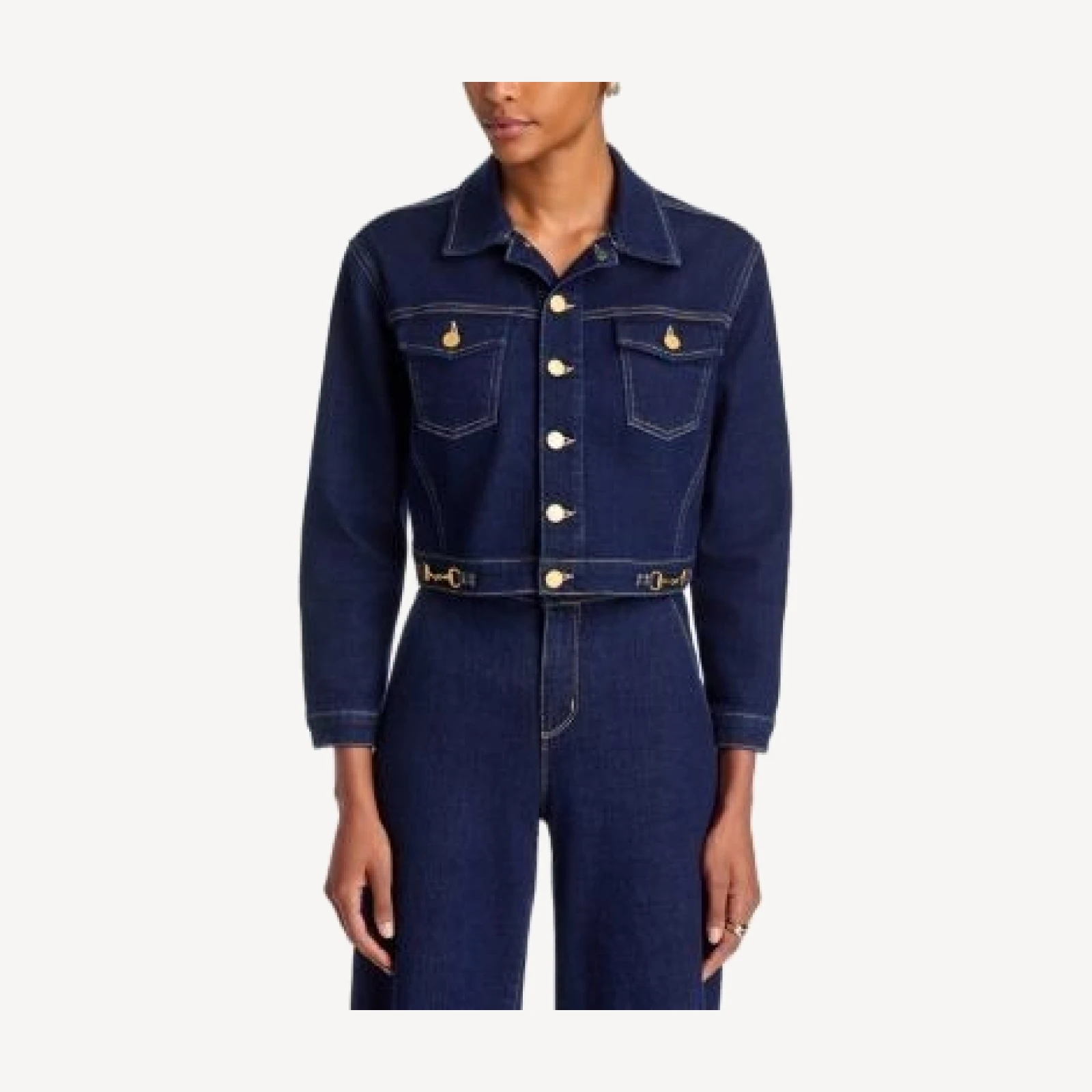 L'Agence Edin Horsebit Cropped Denim Jacket