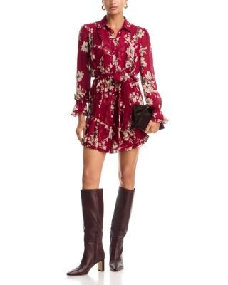 Cinq a Sept Hand Sketched Floral Shirt Dress