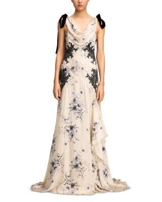 Cinq a Sept Antonella Hand Sketched Floral Silk Dress