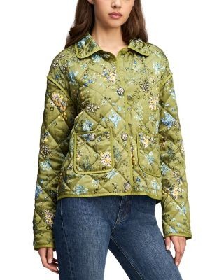 Cinq a Sept Hand Sketched Floral Alexa Quilted Jacket
