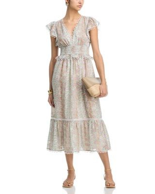 Aqua Ditsy Floral Short Sleeve Midi Dress - Exclusive
