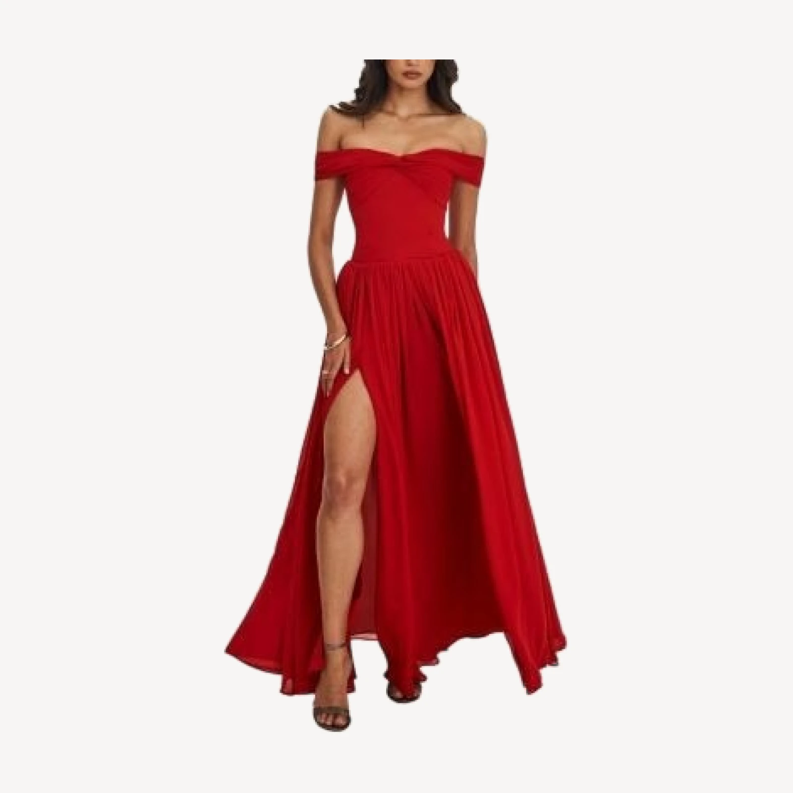 Miss Circle Tereza Georgette Bardot High-Slit Maxi Dress